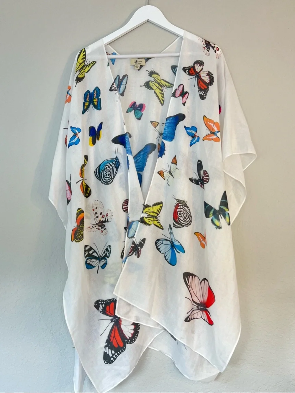 Butterfly Print Whimsi Cotton Kimono Cover Up White Sheer Beach  Fairycore OS